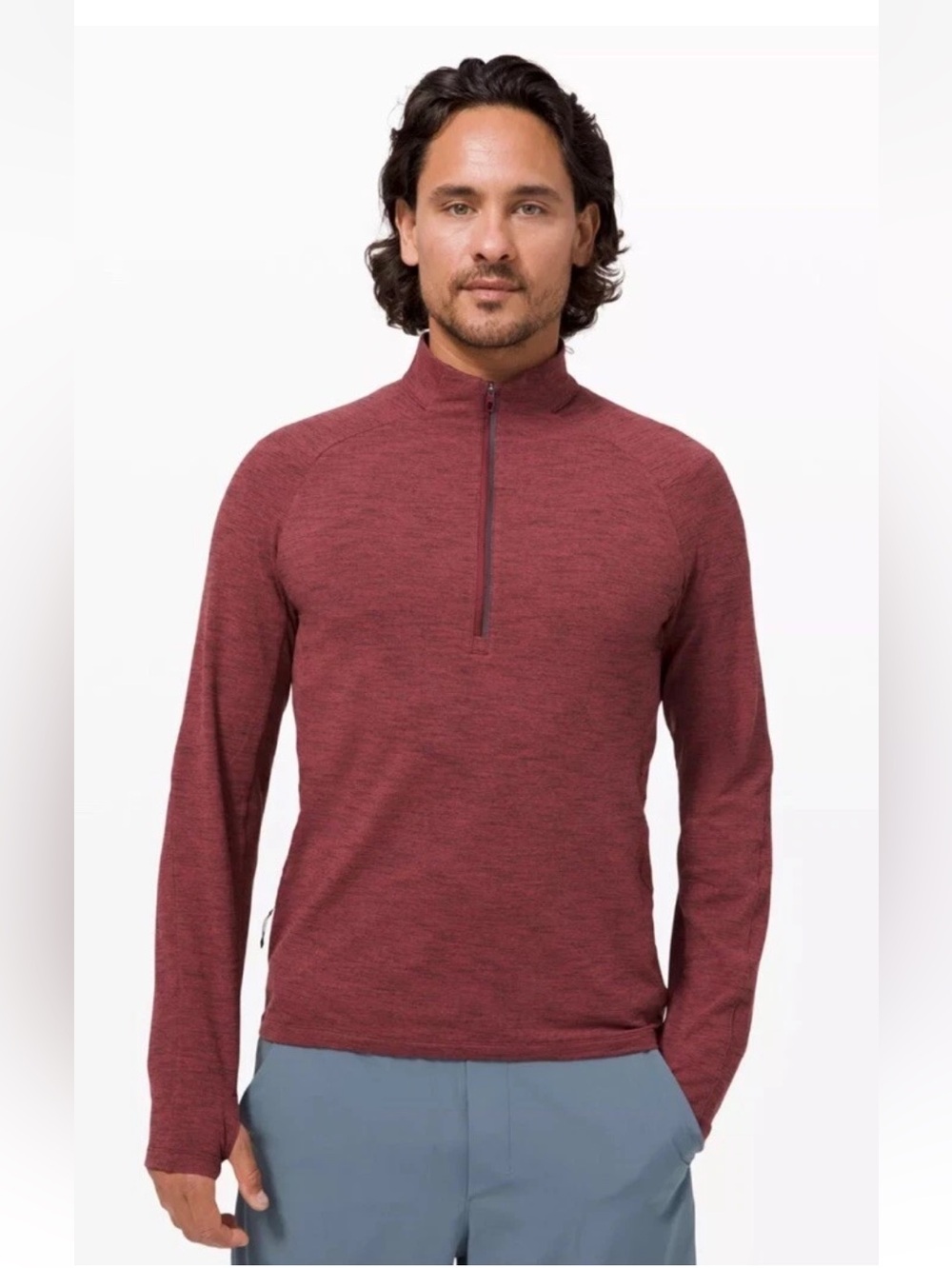 Lululemon Surge Warm
1/2 Zip Men's Size M
Heather Red Long
Sleeve